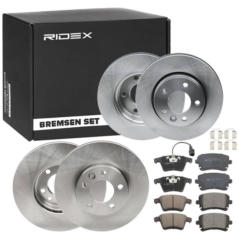 RIDEX 3405B0376 Bremsenset Hinten Vorne Belüftet 293,7, 308mm - Bremsen Set mit Bremsscheiben und Bremsbeläge Satz von RIDEX