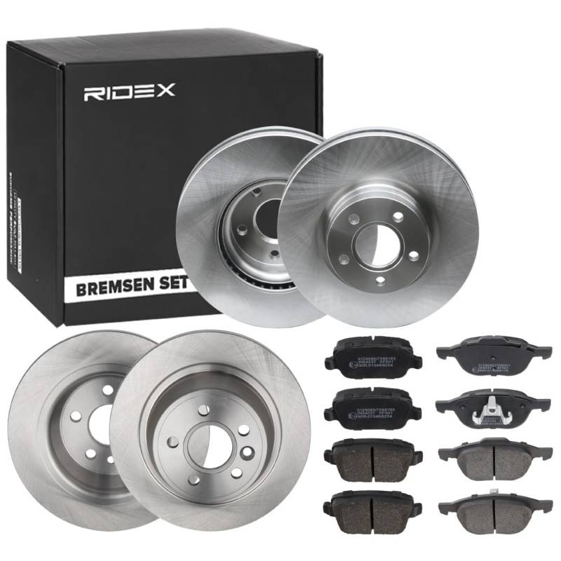 RIDEX 3405B1687 Bremsenset Vorne Hinten Belüftet, 300,0, 302,0mm - Bremsen Set mit Bremsscheiben und Bremsbeläge Satz von RIDEX