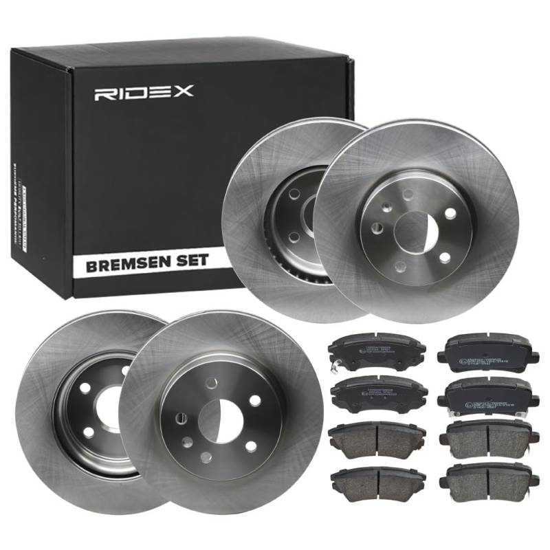 RIDEX 3405B1759 Bremsenset Vorne Hinten Belüftet 321,0, 315,0mm - Bremsen Set mit Bremsscheiben und Bremsbeläge Satz von RIDEX