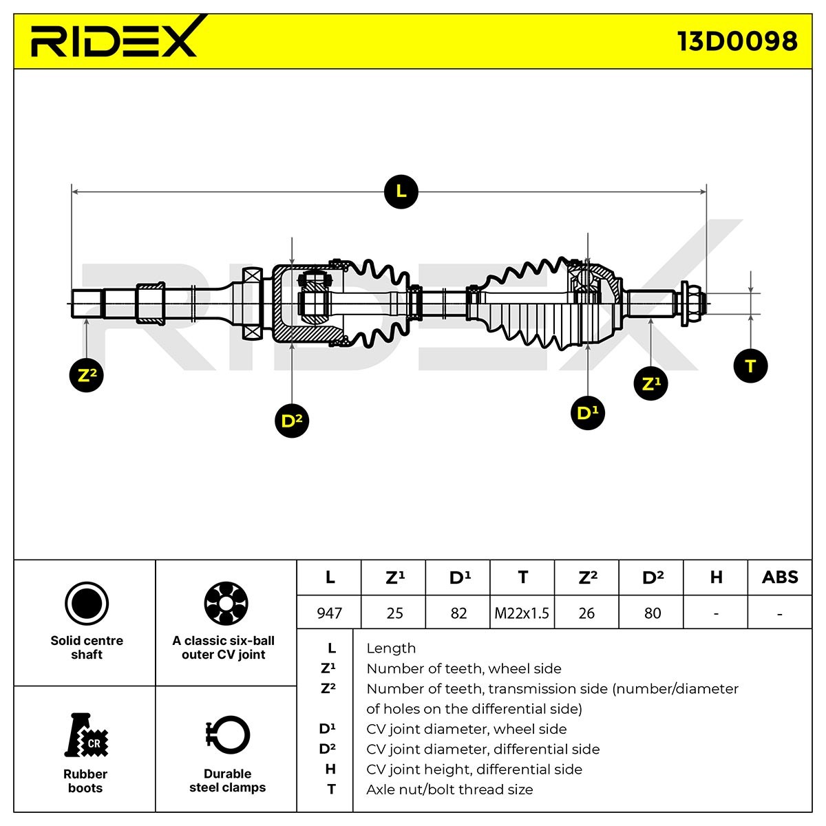 RIDEX Antriebswelle FORD 13D0098 1141768,1602933,4166907 Gelenkwelle,Halbachse,Seitenwelle,Achswelle RMXS4W3219AA,XS4W3B436BB,1328490,1602943 von RIDEX