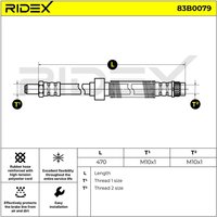 RIDEX Bremsschläuche Vorderachse beidseitig 83B0079 Bremsschlauch PEUGEOT,CITROËN,PARTNER Kasten,1007 (KM_),PARTNER Combispace (5F),PARTNER Kasten (5) von RIDEX