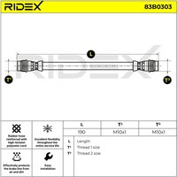 RIDEX Bremsschläuche Hinterachse beidseitig 83B0303 Bremsschlauch RENAULT,CITROËN,DS,CLIO II (BB0/1/2_, CB0/1/2_),TWINGO II (CN0_) von RIDEX