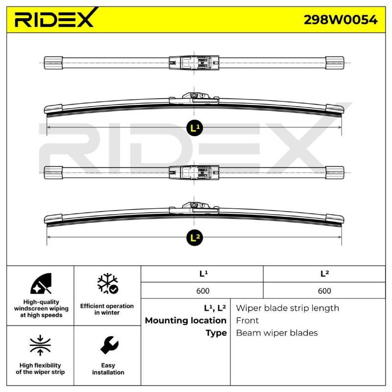 RIDEX Scheibenwischer VW,MERCEDES-BENZ 298W0054 A2048201845,A2128201045,A2128201745 7H6955425,2048201145,2128201045,A2048201145,A2048201300 von RIDEX