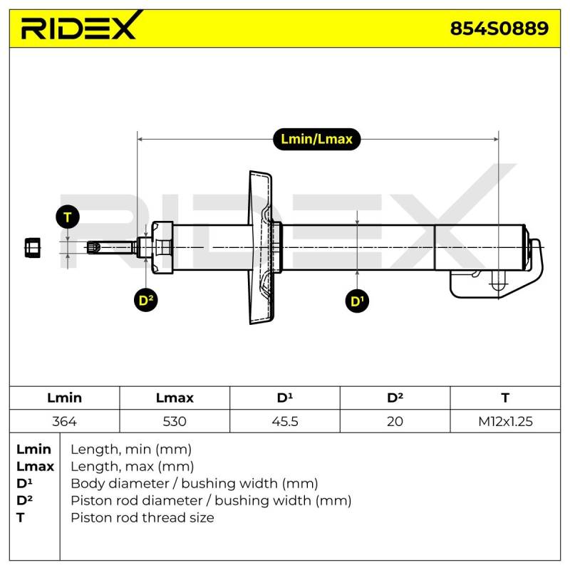RIDEX Stoßdämpfer FORD 854S0889 85BB18045GB,87BB18045AA,A840X18045SA Federbein,Stossdämpfer A840X18045VA,90BX18045AB,1627661,5012354,5012355,6145719 von RIDEX