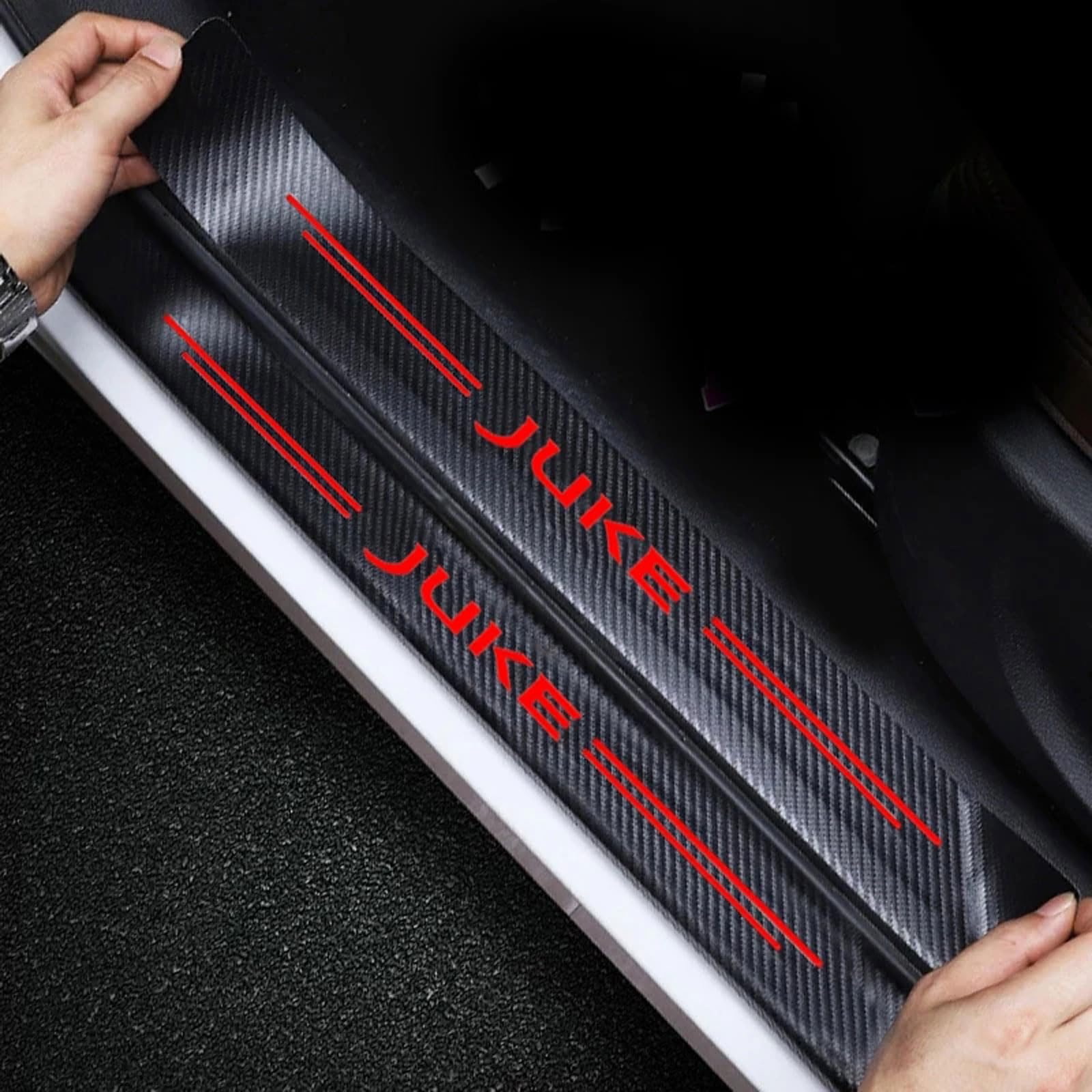 4 Stück Auto Einstiegsleisten Schutz Aufkleber für Nissan Juke F15 F16, Kohlefaser Türschweller Trittschutz Lackschutzfolie (Red) von RIDGOEL