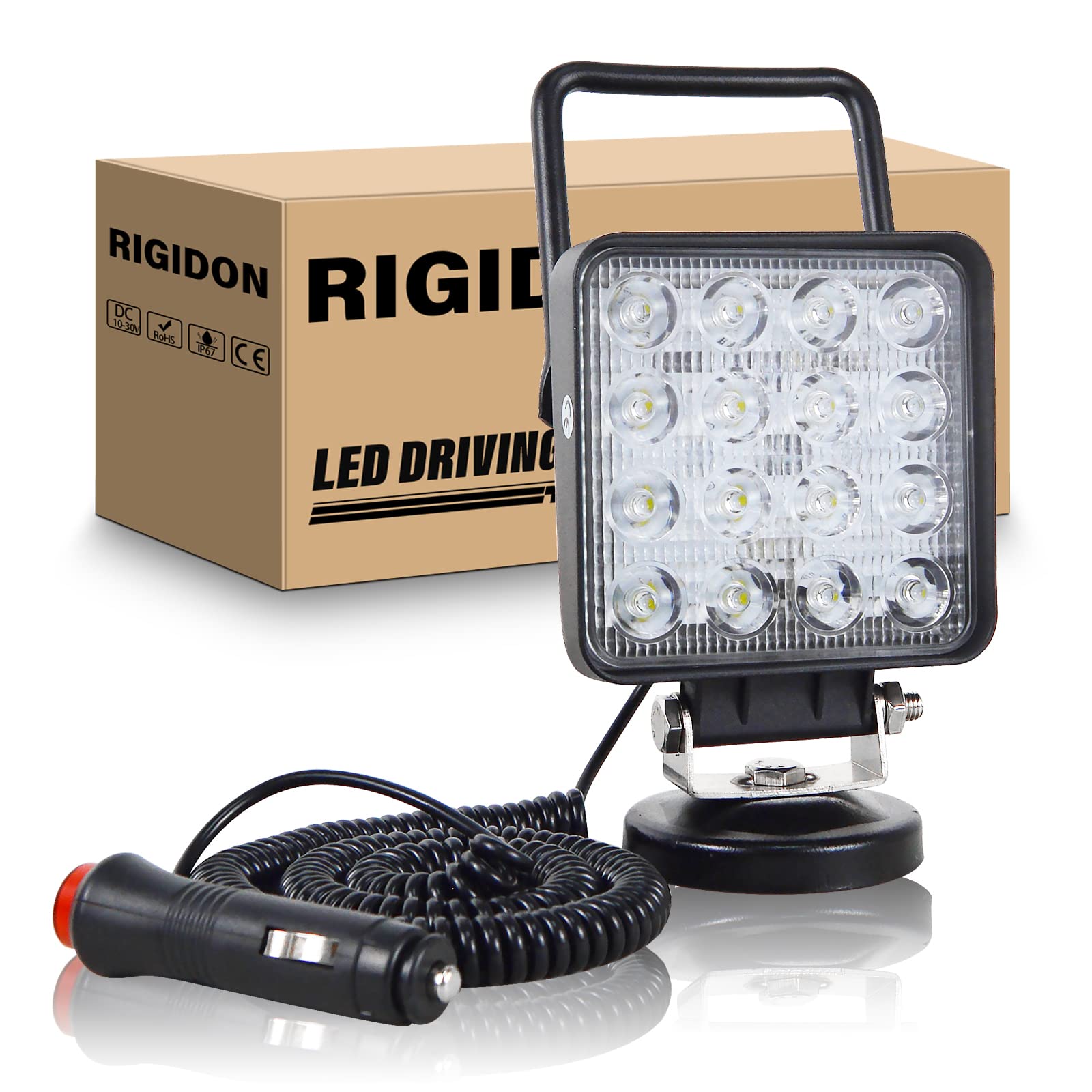 RIGIDON 4 Zoll 10cm 48W Led arbeitsscheinwerfer mit magnetfuß, 12V 24V led Spot strahler, offroad beleuchtung arbeitslicht für Auto SUV ATV Traktor LKW 4x4 Boot, 6000K weiß led suchscheinwerfer von RIGIDON