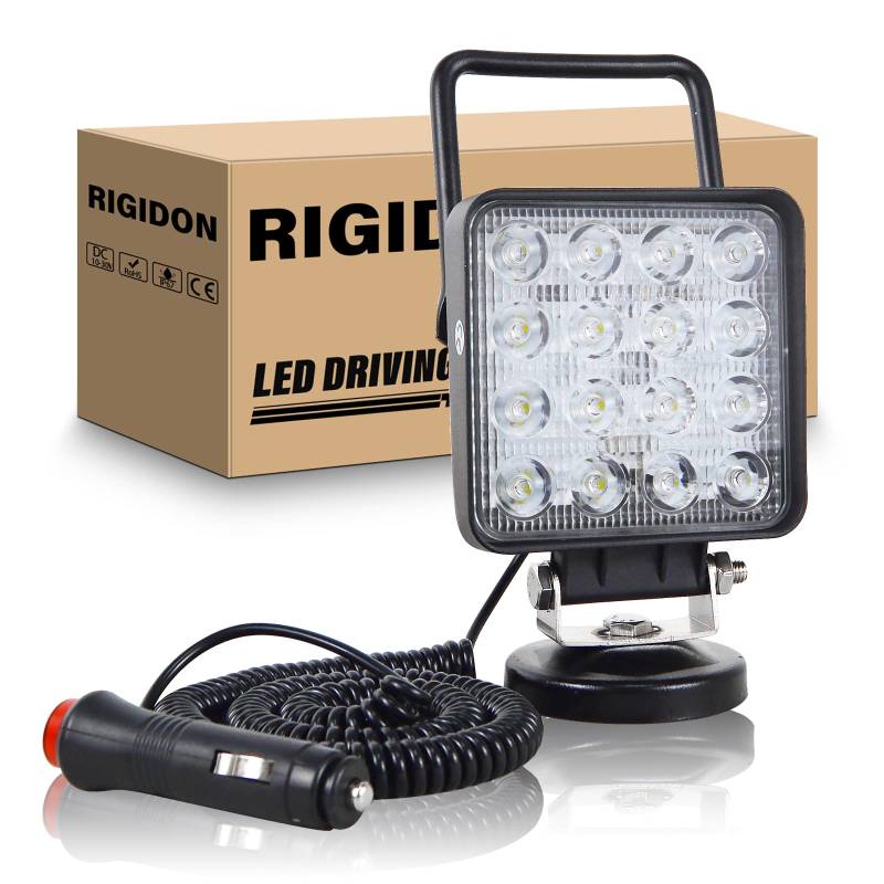 RIGIDON 4 Zoll 10cm 48W Led arbeitsscheinwerfer mit magnetfuß, 12V 24V led Spot strahler, offroad beleuchtung arbeitslicht für Auto SUV ATV Traktor LKW 4x4 Boot, 6000K weiß led suchscheinwerfer von RIGIDON