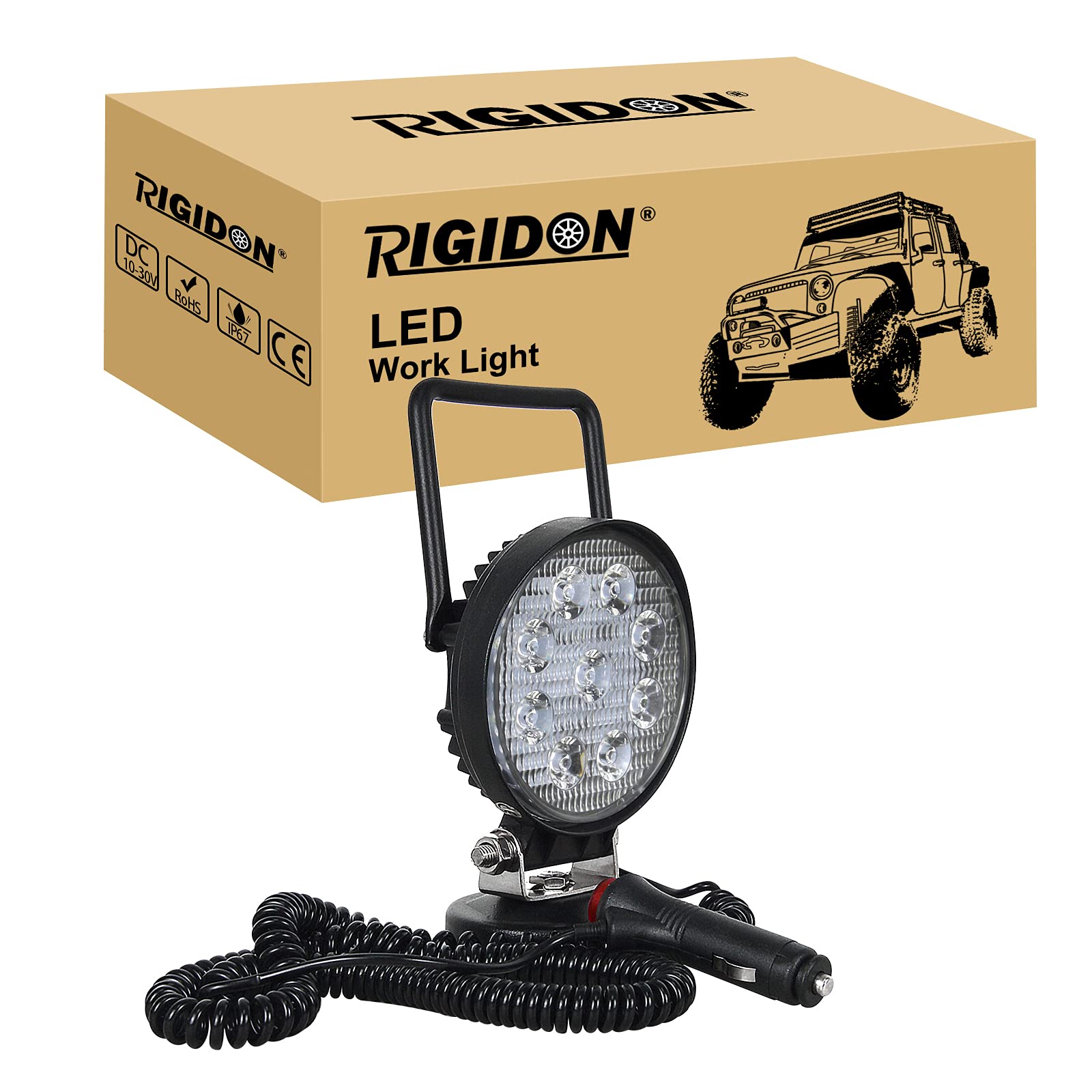 RIGIDON 1 Pcs Led arbeitsscheinwerfer mit magnetfuß, 12V 24V 4 Zoll 10cm 27W led Spot Strahler, offroad beleuchtung für Auto SUV ATV, Traktor, LKW, 4x4, Boot,6000K led suchscheinwerfer, arbeitslicht von RIGIDON