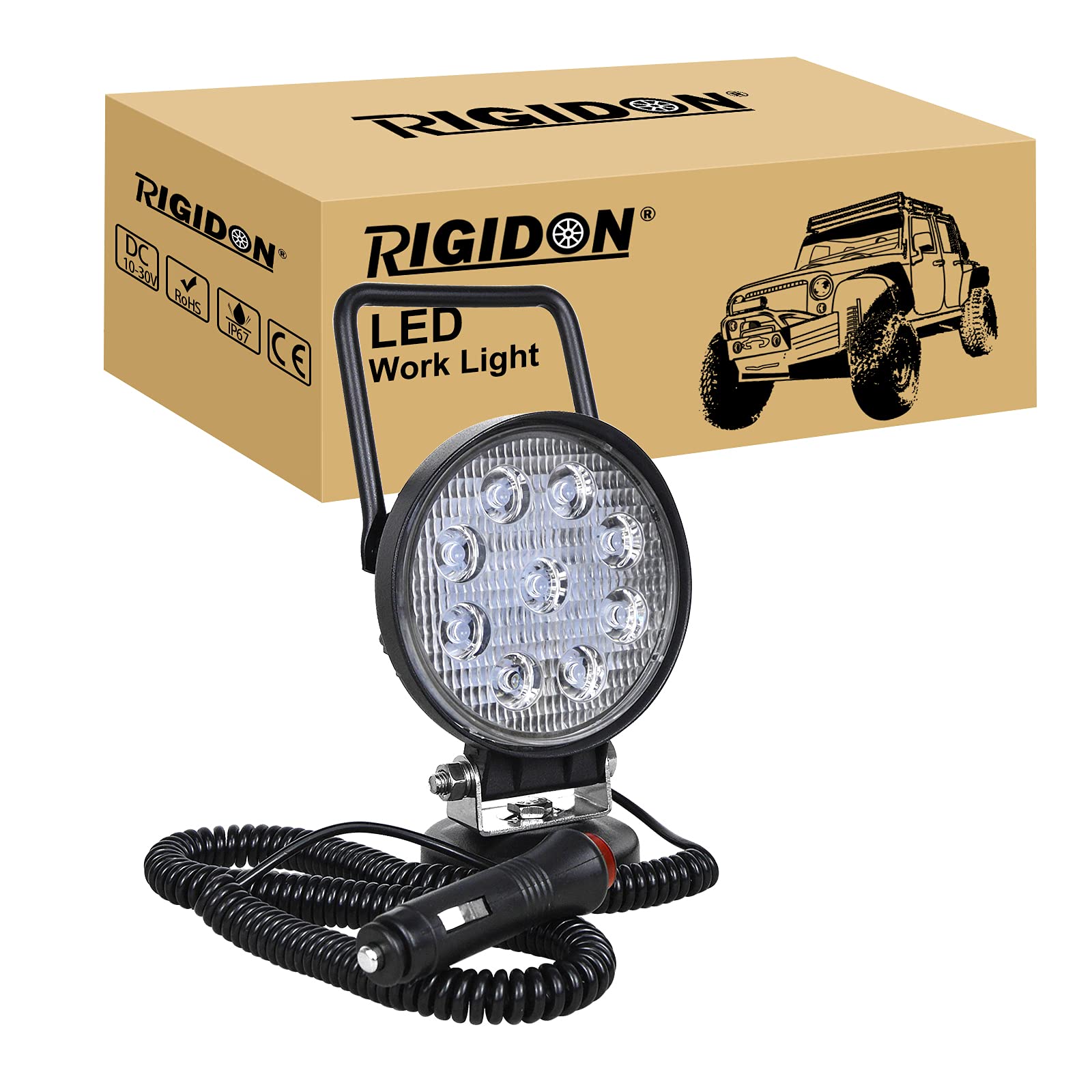 RIGIDON 1 Pcs Led arbeitsscheinwerfer mit magnetfuß, 12V 24V 4 Zoll 10cm 27W led flutstrahler, offroad beleuchtung für Auto SUV ATV, Traktor, LKW, 4x4, Boot,6000K led suchscheinwerfer, arbeitslicht von RIGIDON