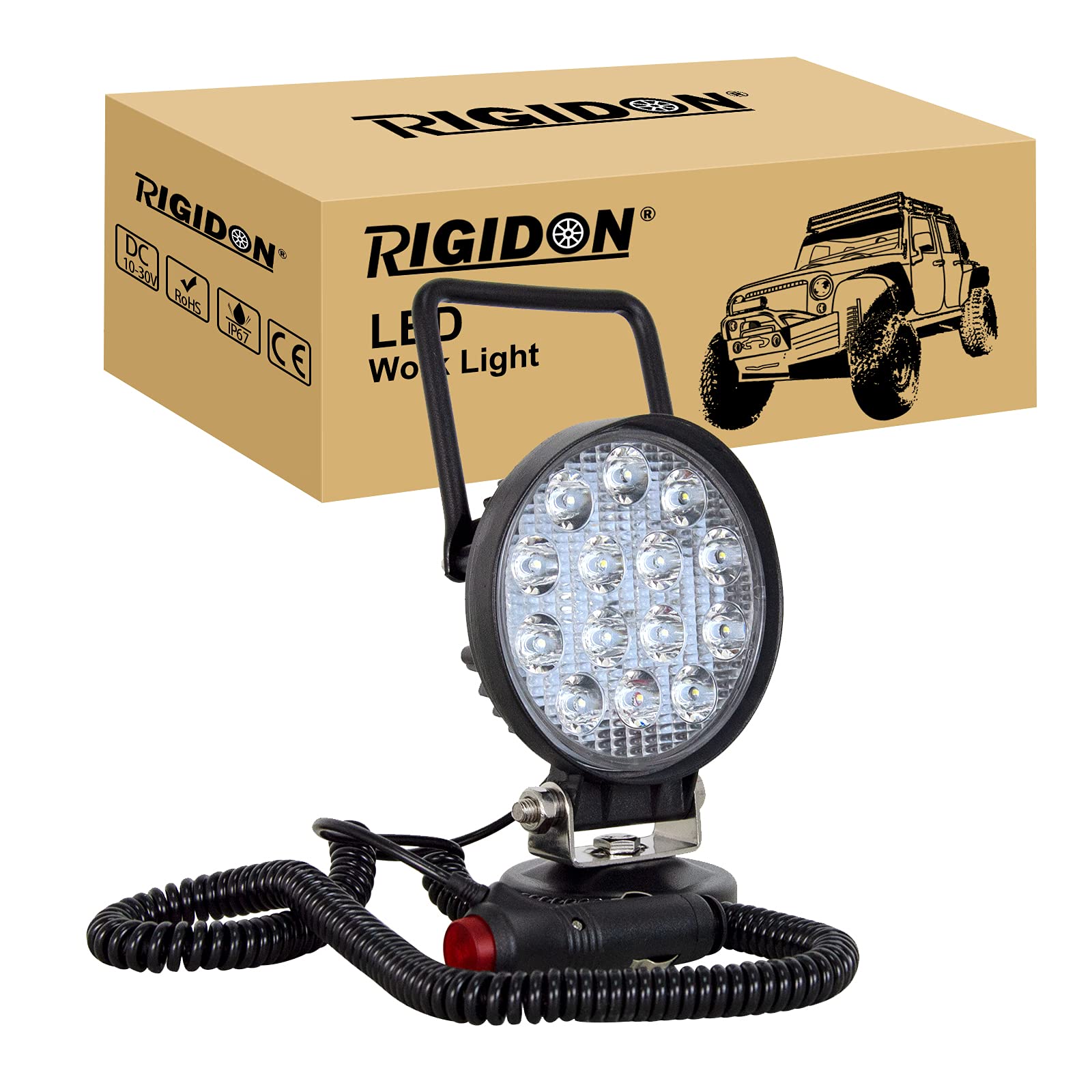 RIGIDON 1 Pcs Led arbeitsscheinwerfer mit magnetfuß, 12V 24V 4 Zoll 10cm 42W led Spot Strahler, offroad beleuchtung für Auto SUV ATV, Traktor, LKW, 4x4, Boot,6000K led suchscheinwerfer, arbeitslicht von RIGIDON