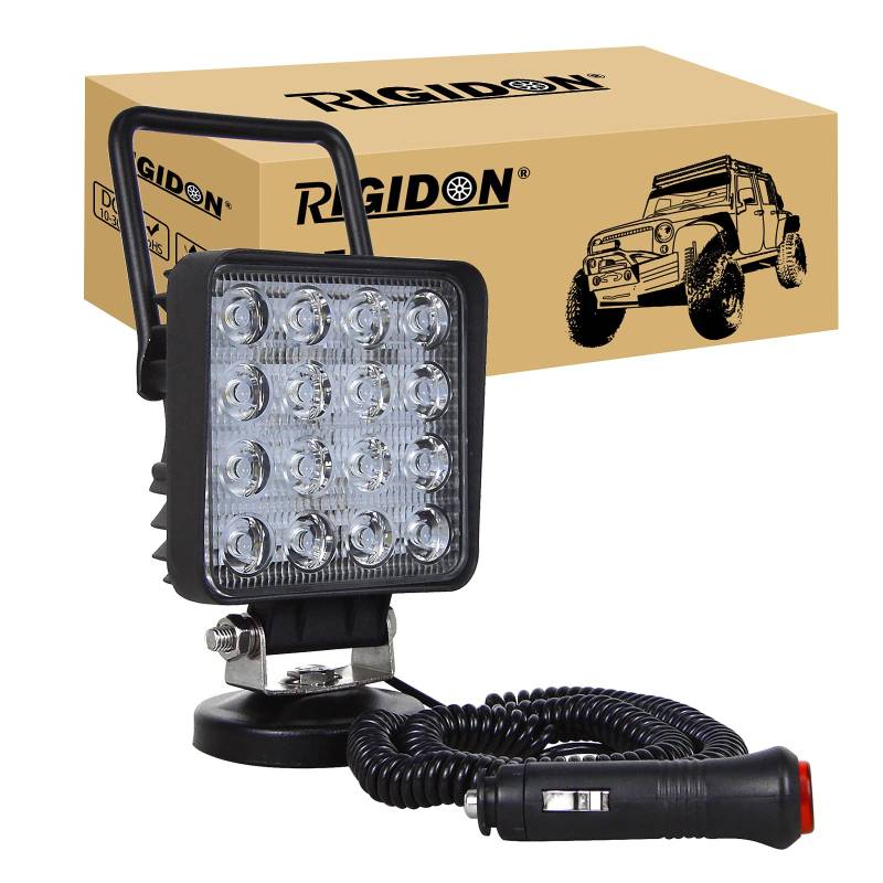 RIGIDON 1 Pcs Led arbeitsscheinwerfer mit magnetfuß, 4 Zoll 10cm 48W 12V 24V led flutstrahler, offroad beleuchtung für Auto SUV ATV, Traktor, LKW, 4x4, Boot,6000K led suchscheinwerfer, arbeitslicht von RIGIDON