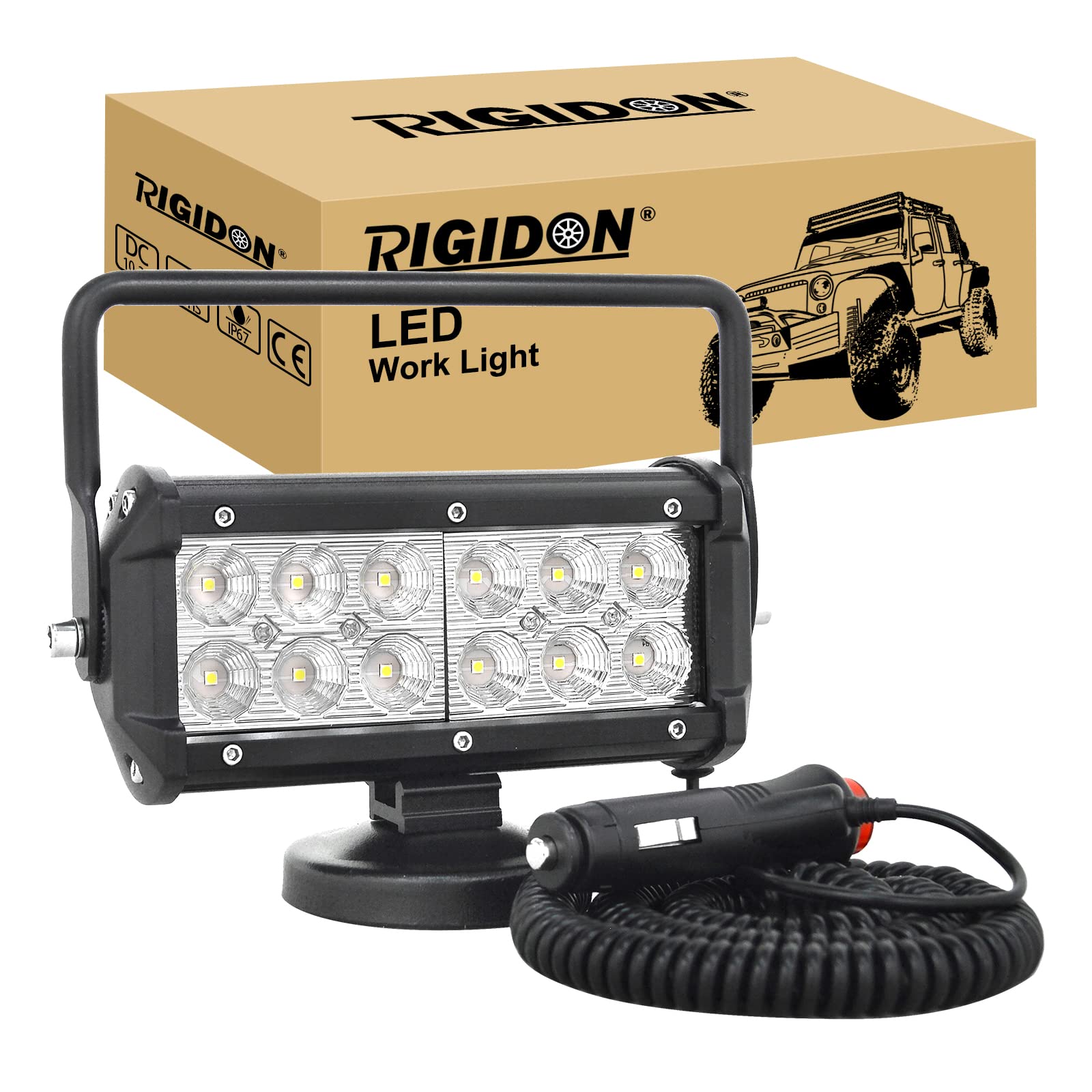 RIGIDON 1 Pcs Led arbeitsscheinwerfer mit magnetfuß, 7 Zoll 18cm 36W 12V 24V led flutstrahler, offroad beleuchtung für Auto SUV ATV, Traktor, LKW, 4x4, Boot,6000K led suchscheinwerfer, arbeitslicht von RIGIDON