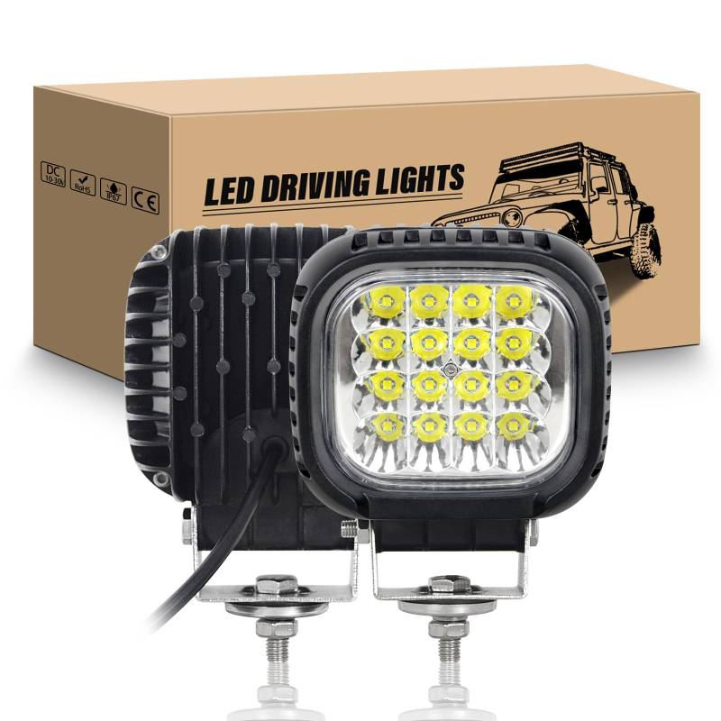 RIGIDON 1 Stück 5 Zoll 48W LED Arbeitsscheinwerfer 12V 24V Spot Strahl Offroad Scheinwerfer Wasserdicht für LKW-Traktor Off-Road-ATV UTV Golfwagen Boot, 6000K weiß LED Nebelscheinwerfer von RIGIDON