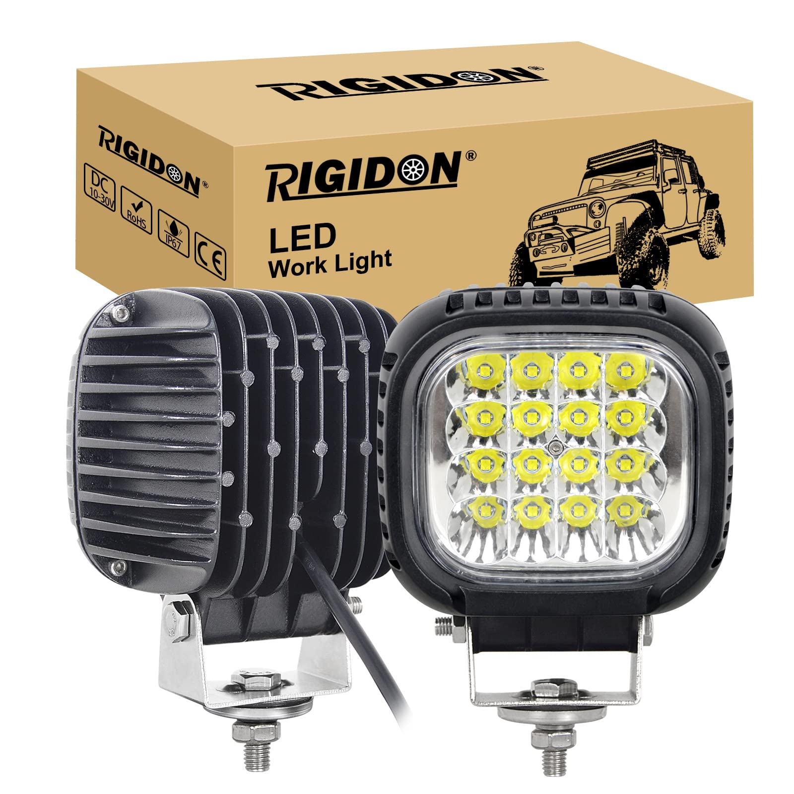 RIGIDON 1 Stück led arbeitsscheinwerfer 48w, 5 zoll 4800 lumens led strahler spot 12v 24v, weiß außen wasserdicht spotlight, led nebelscheinwerfer für Auto Offroad ATV, Traktor, LKW, KFZ, 4x4 von RIGIDON