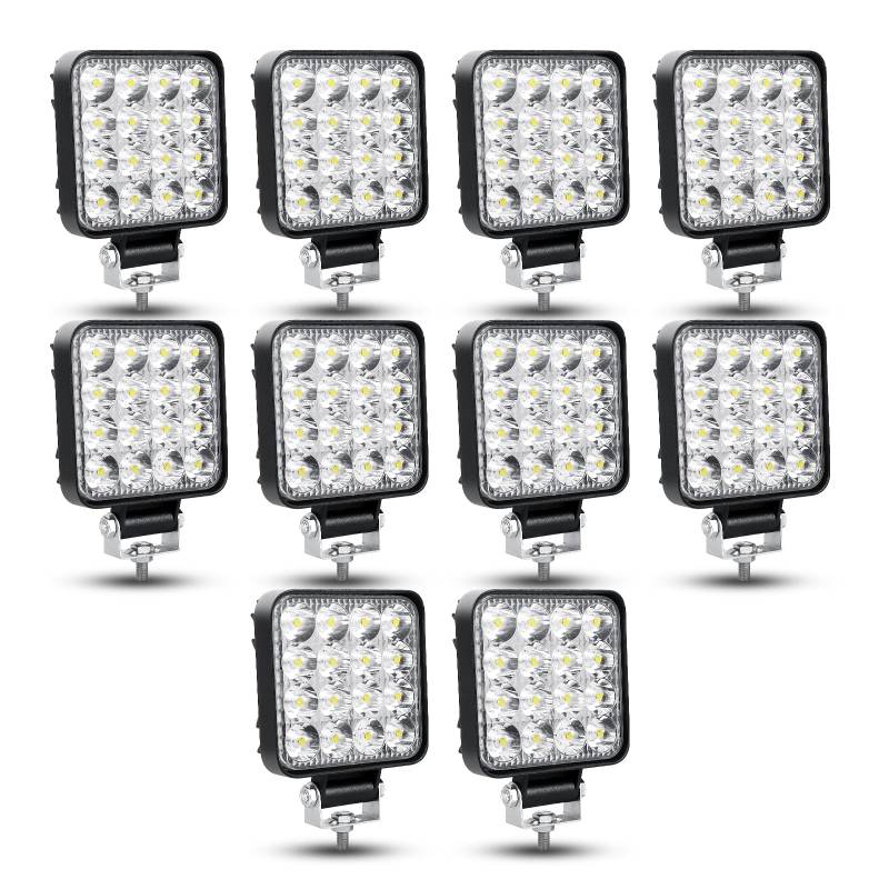 RIGIDON 10 Pcs LED Arbeitsscheinwerfer, 3.3 Zoll 48W Mini LED Scheinwerfer 12V 24V Rückfahrscheinwerfer Auto Offroad Beleuchtung für SUV ATV Traktor LKW 4x4, 6000K Weiß Nebelscheinwerfer von RIGIDON