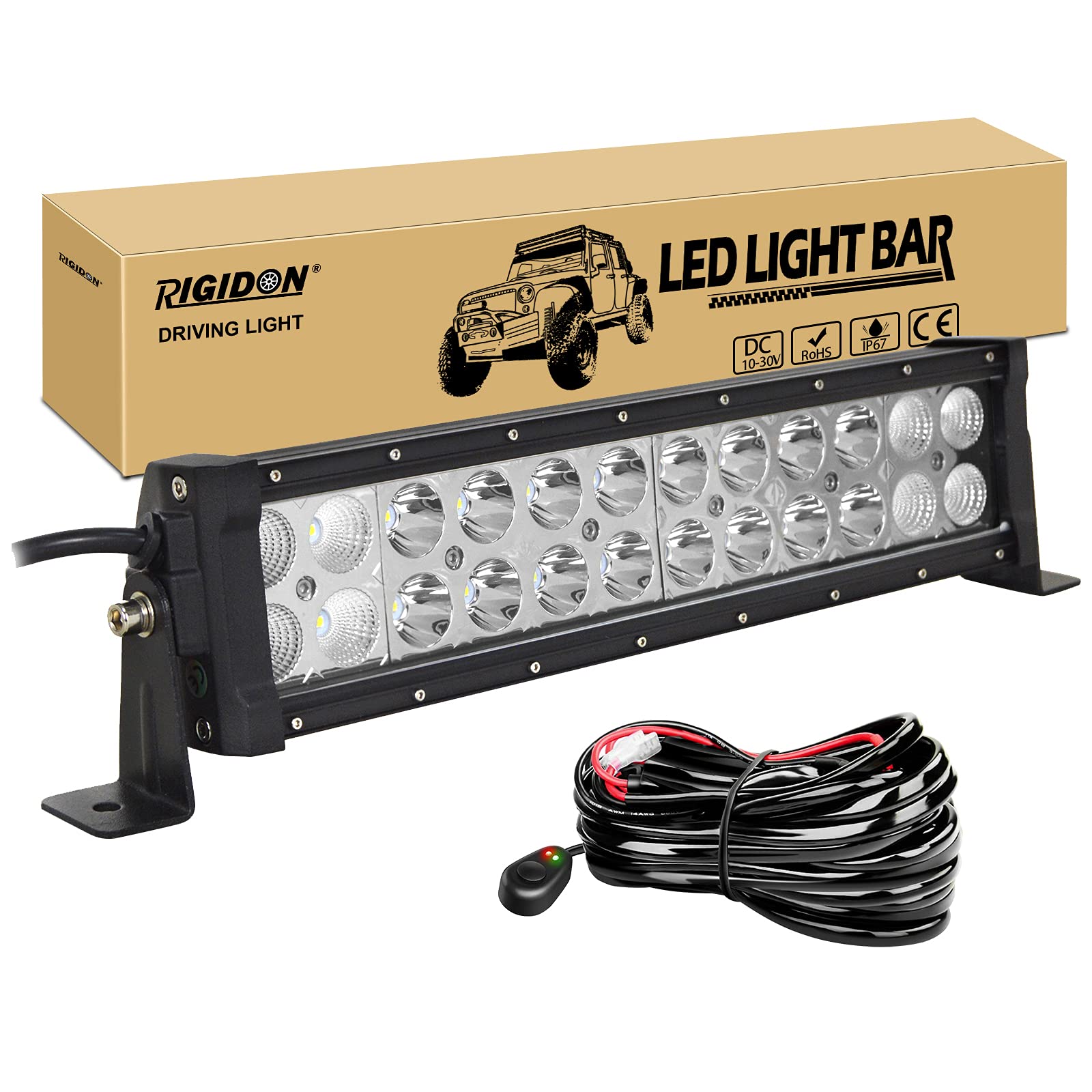 RIGIDON 12 Zoll 30cm 72W Led lichtleiste kfz mit 12v kabelbaum kit, Offroad beleuchtung Led bar für Auto SUV, LKW KFZ 4x4, Fahrzeuge, 6000K led nebelscheinwerfer, spot strahler flutstrahler combo von RIGIDON