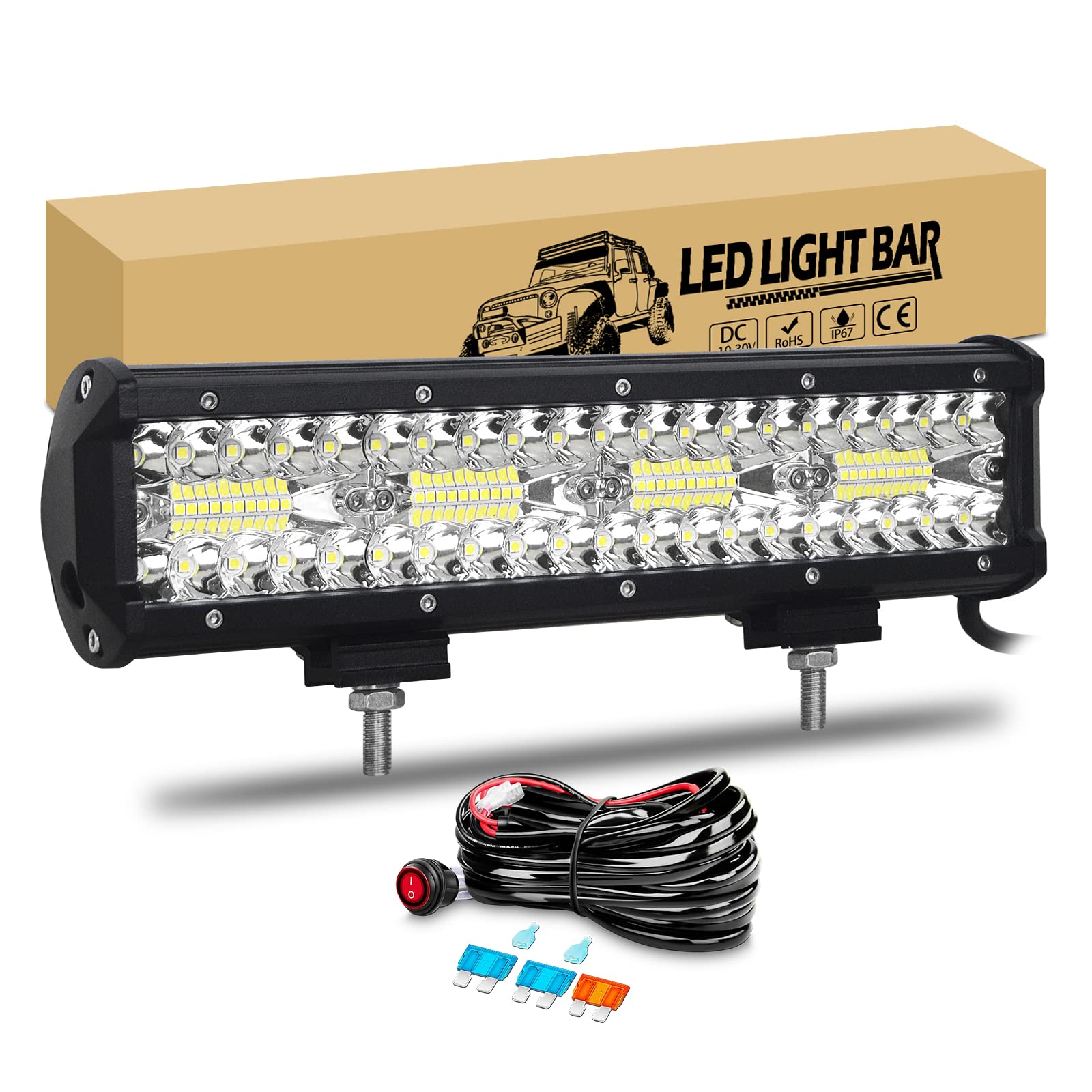 RIGIDON 12 Zoll 32cm 240W Led Arbeitsscheinwerfer Bar mit 12V Kabelbaum, Led Lichtbalken Lichtleiste Arbeitslicht für 4x4 Offroad Auto SUV KFZ LKW Fahrzeuge, 6000K Weiß Zusatzscheinwerfer RIGIDON 12 Zoll 32cm 240W Led Arbeitsscheinwerfer Bar mit 12V Kabelbaum, Led Lichtbalken Lichtleiste Arbeitslicht für 4x4 Offroad Auto SUV KFZ LKW Fahrzeuge, 6000K Weiß Zusatzscheinwerfer von RIGIDON