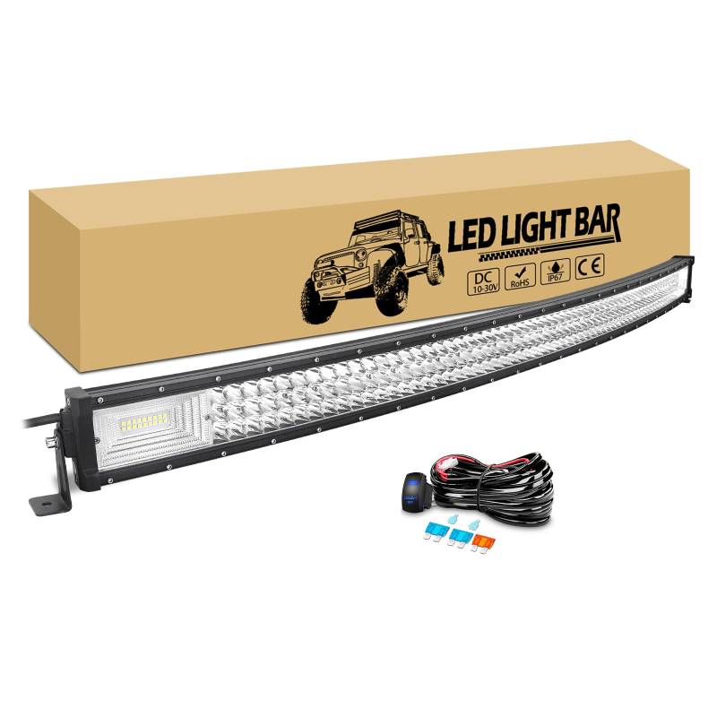 RIGIDON 127cm 648W Led Arbeitsscheinwerfer Bar Gebogen, Led Scheinwerfer Offroad beleuchtung Zusatzscheinwerfer für 4x4 Auto Traktor Truck SUV Fahrzeuge rückfahrscheinwerfer lightbar mit kabelbaum von RIGIDON