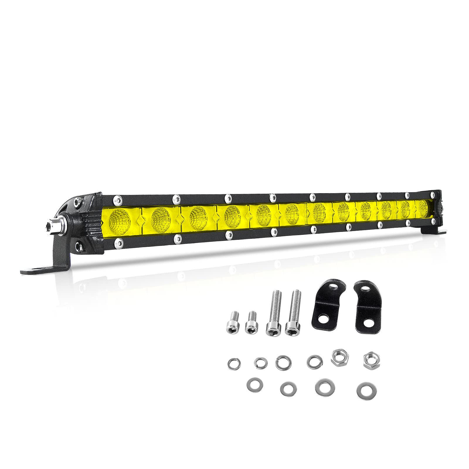 RIGIDON 13 Zoll 33CM 60W Led Lichtleiste KFZ 12V 24V Scheinwerfer Offroad Beleuchtung Flutlicht Led Arbeitsscheinwerfer Bar für Auto SUV UTV ATV LKW Traktor Fahrzeuge, 3000K Gelb Rückfahrscheinwerfer von RIGIDON