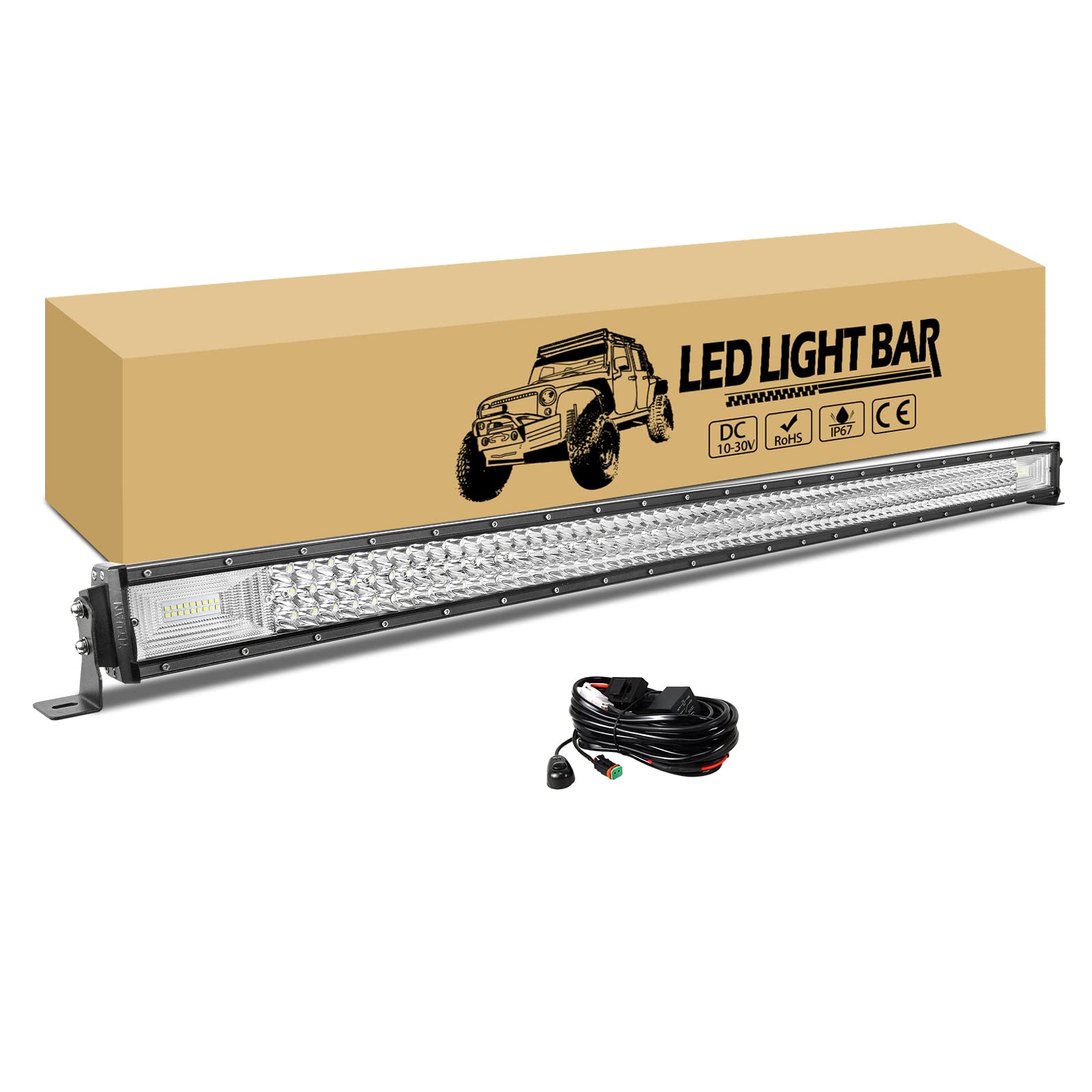 RIGIDON 130cm 675W LED Arbeitsscheinwerfer Bar mit 12v kabelbaum kit, 2 DT Stecker, Wasserdicht led lichtleiste kfz, Offroad Beleuchtung für Auto SUV ATV UTV LKW 4x4 Nebelscheinwerfer von RIGIDON