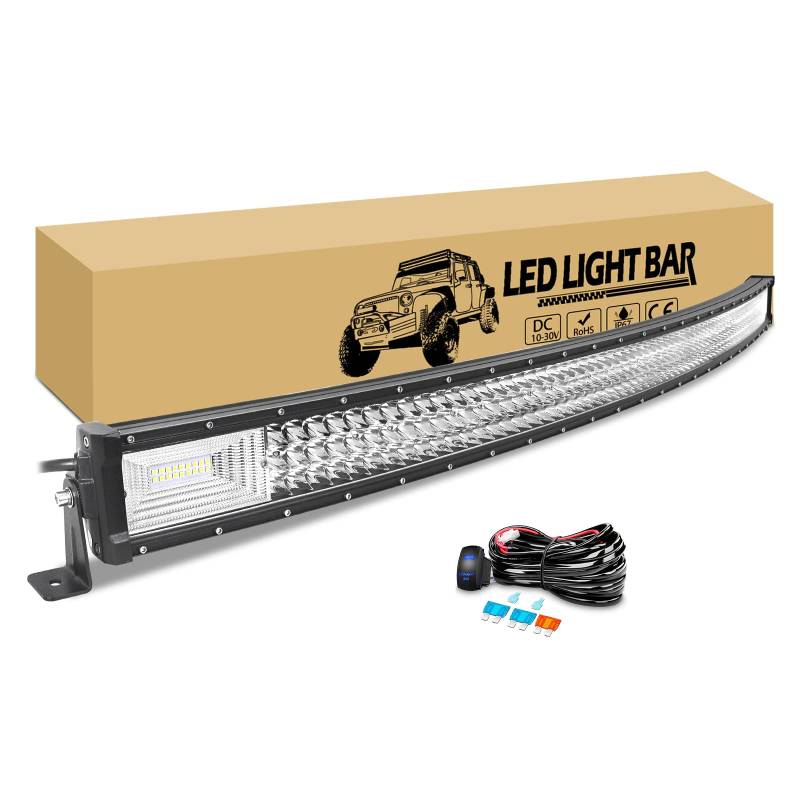 RIGIDON 132cm 675W Led Arbeitsscheinwerfer Bar Gebogen, Led Scheinwerfer Offroad Beleuchtung Zusatzscheinwerfer für 4x4 Auto Traktor Truck SUV Fahrzeuge rückfahrscheinwerfer lightbar mit kabelbaum von RIGIDON