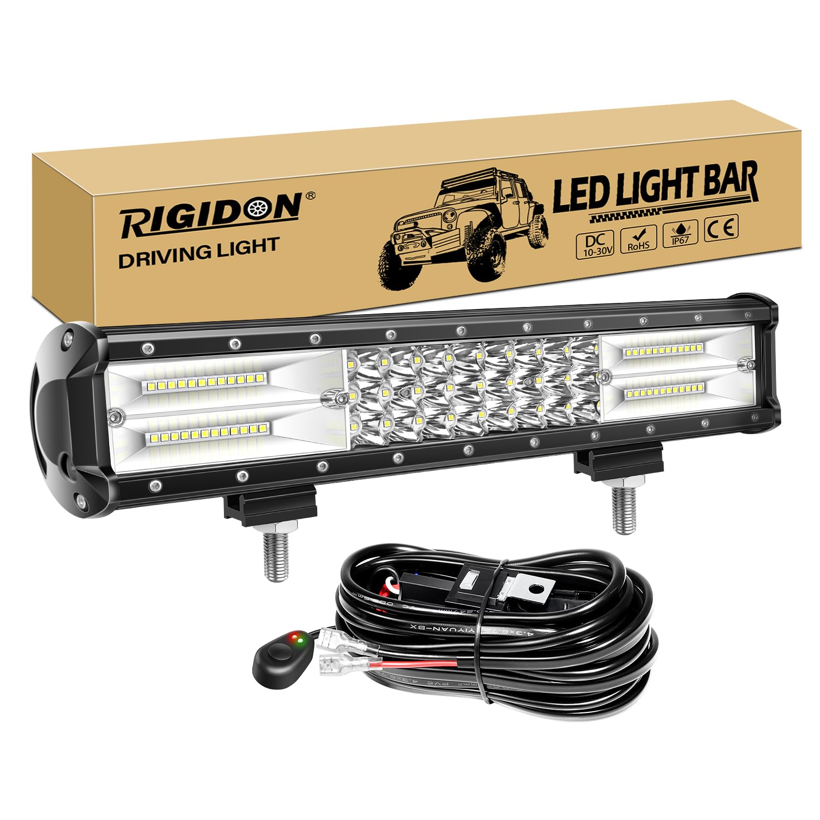 RIGIDON 15 Zoll 38 cm 216W Led Lichtbalken Mit Kabelbaum 12V 6000K Weiß Zusatzscheinwerfer Bar Spot Flut-Combo-Strahl Arbeitsscheinwerfer bar für SUV Offroad ATV UTV Traktor LKW 4x4 Auto RIGIDON 15 Zoll 38 cm 216W Led Lichtbalken Mit Kabelbaum 12V 6000K Weiß Zusatzscheinwerfer Bar Spot Flut-Combo-Strahl Arbeitsscheinwerfer bar für SUV Offroad ATV UTV Traktor LKW 4x4 Auto von RIGIDON