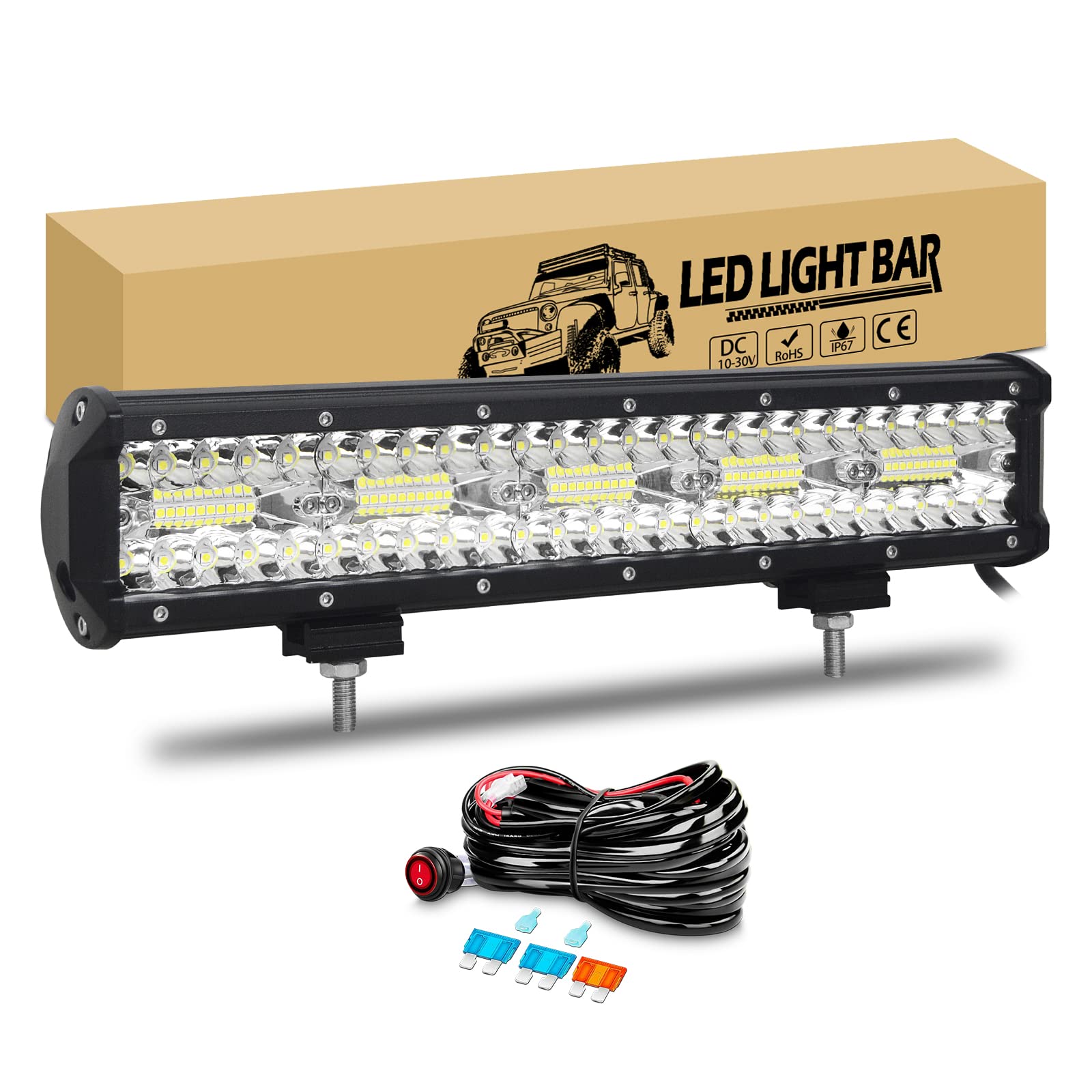 RIGIDON 15 Zoll 38cm 300W Led Arbeitsscheinwerfer Bar mit 12V Kabelbaum, Led Lichtbalken Lichtleiste Arbeitslicht für 4x4 Offroad Auto SUV KFZ LKW Fahrzeuge, 6000K Weiß Zusatzscheinwerfer RIGIDON 15 Zoll 38cm 300W Led Arbeitsscheinwerfer Bar mit 12V Kabelbaum, Led Lichtbalken Lichtleiste Arbeitslicht für 4x4 Offroad Auto SUV KFZ LKW Fahrzeuge, 6000K Weiß Zusatzscheinwerfer von RIGIDON