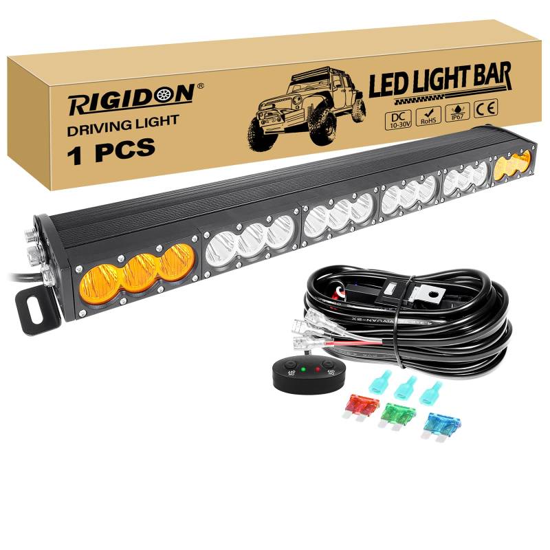 RIGIDON 1x 33 Zoll 90cm 180W Led Lichtleiste mit 12V Kabelbaum Kit, Wasserdicht Weiß Gelb Offroad Beleuchtung für Auto ATV LKW KFZ 4x4, Nebelscheinwerfer, Zusatzscheinwerfer von RIGIDON