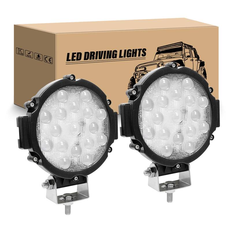 RIGIDON 2 Pcs 5D led arbeitsscheinwerfer, 7 Zoll 18cm 51W Rund led Spotlight Offroad Scheinwerfer 12V Rückfahrscheinwerfer für Auto ATV SUV Traktor LKW 4x4 6000K Weiß nebelscheinwerfer Schwarz von RIGIDON