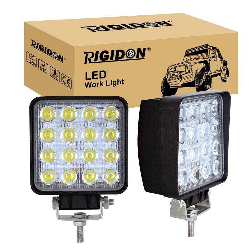 RIGIDON 2 Pcs Auto quad scheinwerfer, 4 Zoll 10cm 48W led flutstrahler, offroad beleuchtung für SUV ATV, Traktor, LKW, 4x4 6000K Weiß led nebelscheinwerfer, led arbeitslicht led arbeitsscheinwerfer von RIGIDON