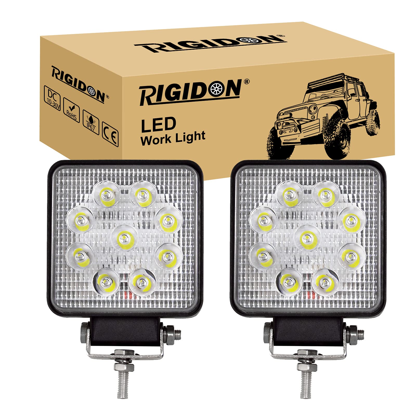 RIGIDON 2 Pcs Auto quad scheinwerfer, 4 Zoll 10cm 27W Spot Strahler offroad beleuchtung für SUV ATV, Traktor, LKW, 4x4, 6000K Weiß led nebelscheinwerfer, led arbeitsscheinwerfer, led arbeitslicht von RIGIDON