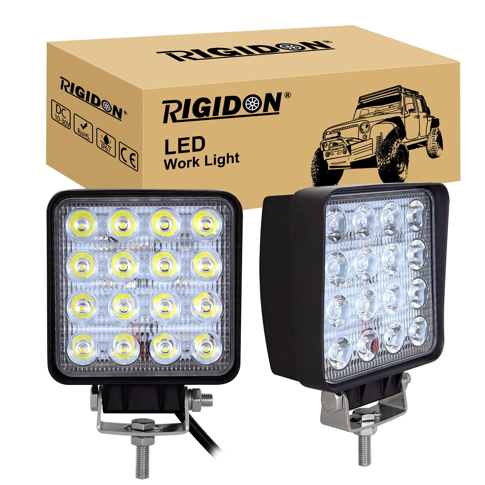 RIGIDON 2 Pcs Auto Quad Scheinwerfer, 4 Zoll 10cm 48W Spot Strahler Offroad Beleuchtung für SUV ATV, Traktor, LKW, 4x4, 6000K Weiß led nebelscheinwerfer, led arbeitsscheinwerfer, led arbeitslicht von RIGIDON