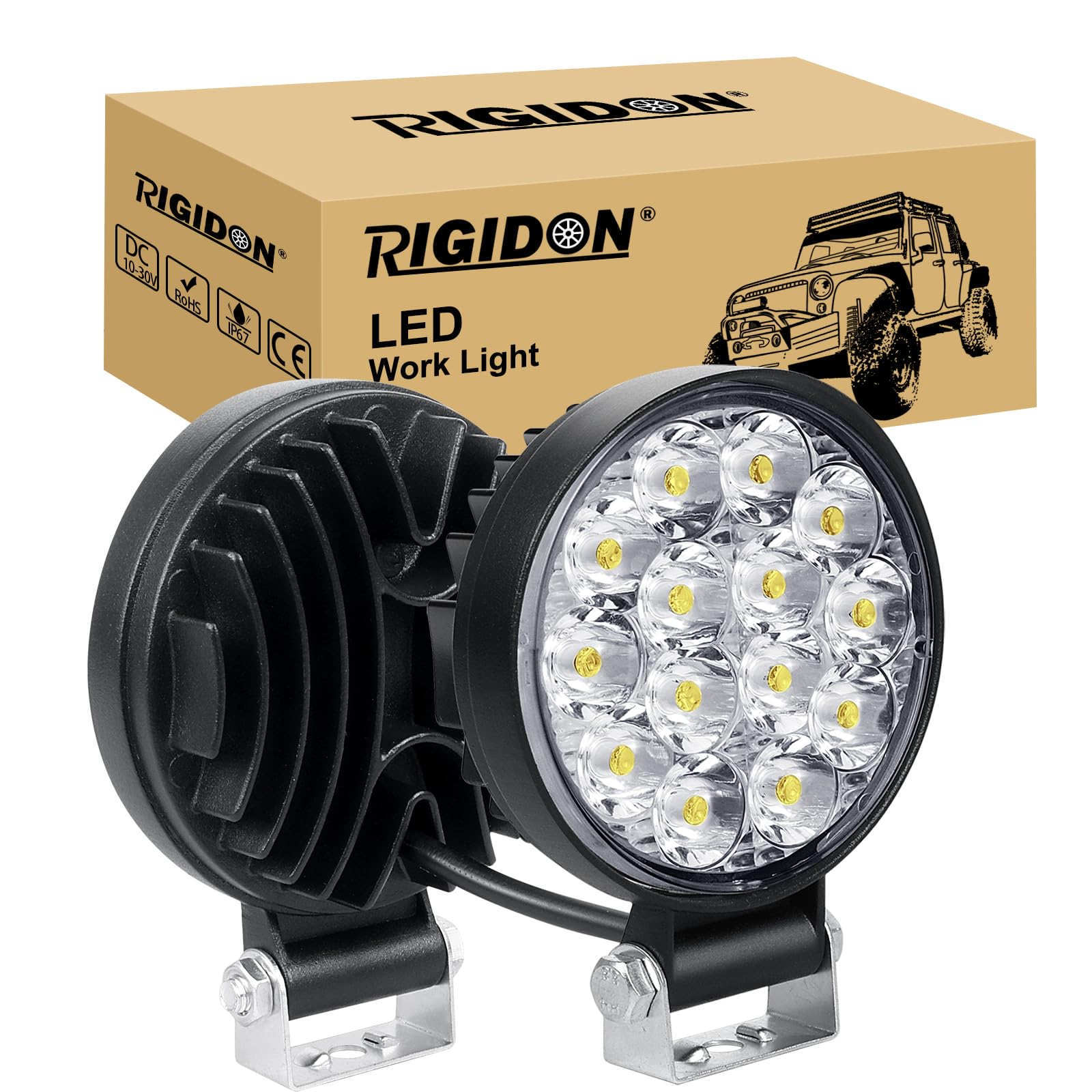 RIGIDON 2 Pcs Auto rund scheinwerfer, 3.2 Zoll mini 42W Spot Strahler offroad beleuchtung für SUV ATV Traktor LKW 4x4, 6000K Weiß led nebelscheinwerfer, led arbeitsscheinwerfer, led arbeitslicht von RIGIDON