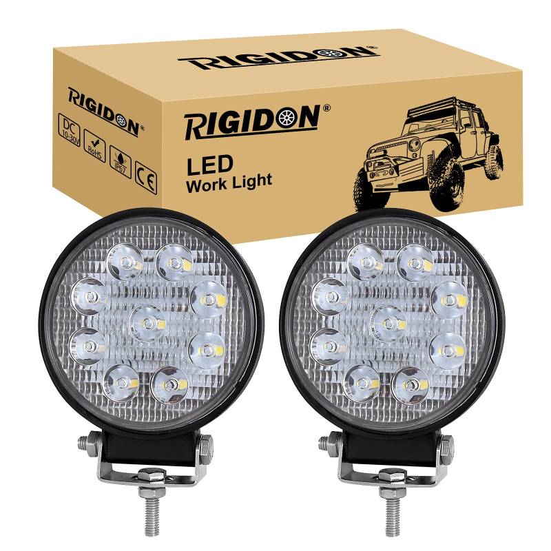 RIGIDON 2 Pcs Auto rund scheinwerfer, 4 Zoll 10cm 27W Spot Strahler offroad beleuchtung für Auto SUV ATV, Traktor, LKW, 4x4, 6000K nebelscheinwerfer, arbeitsscheinwerfer, arbeitslicht von RIGIDON