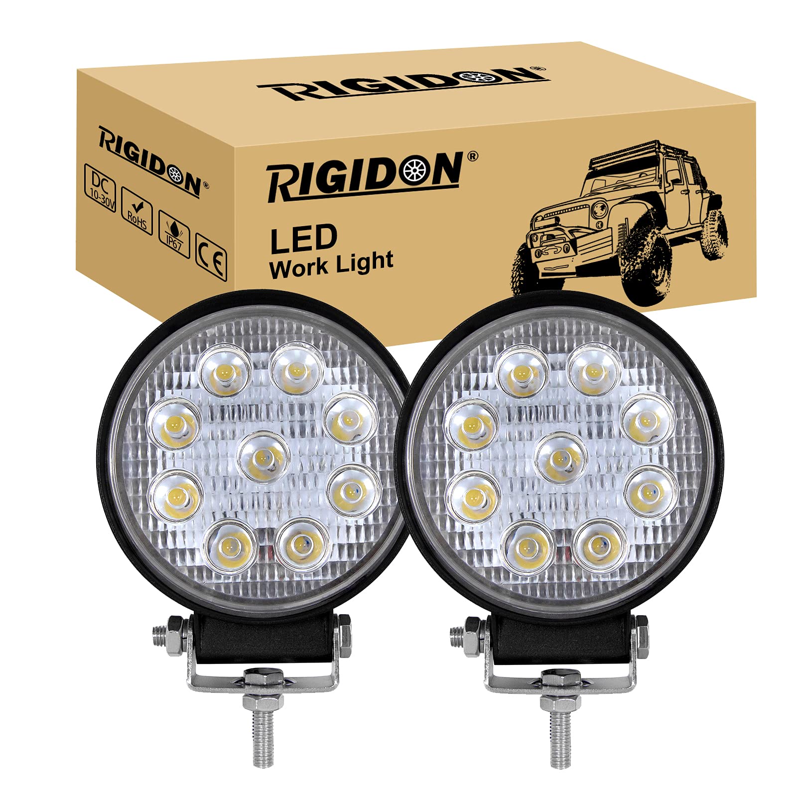 RIGIDON 2 Pcs Auto Rund Scheinwerfer, 4 Zoll 10cm 27W LED Flutstrahler, Offroad Beleuchtung für Auto SUV ATV, Traktor, LKW, 4x4 6000K Nebelscheinwerfer, Arbeitslicht Arbeitsscheinwerfer RIGIDON 2 Pcs Auto Rund Scheinwerfer, 4 Zoll 10cm 27W LED Flutstrahler, Offroad Beleuchtung für Auto SUV ATV, Traktor, LKW, 4x4 6000K Nebelscheinwerfer, Arbeitslicht Arbeitsscheinwerfer von RIGIDON