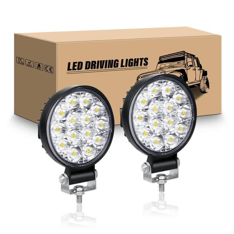 RIGIDON 2 Pcs LED Arbeitsscheinwerfer, 3.2 Zoll 42W Rund LED Scheinwerfer 12V 24V Mini Rückfahrscheinwerfer Auto Offroad Beleuchtung für SUV ATV Traktor LKW 4x4, 6000K Weiß Nebelscheinwerfer von RIGIDON