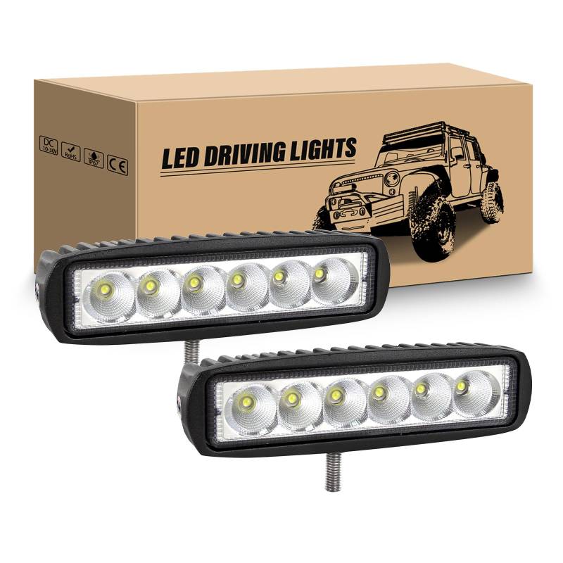 RIGIDON 2 Pcs LED Arbeitsscheinwerfer, 6 Zoll 15 cm 18W LED Zusatzscheinwerfer Auto 12V 24V Scheinwerfer Flutlicht Wasserdicht für 4x4 SUV Truck Traktor Offroad LKW, 6000K Weiß Rückfahrscheinwerfer von RIGIDON