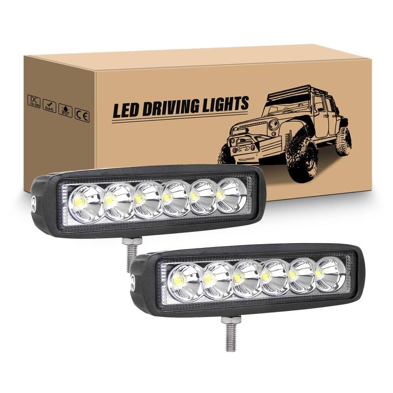 RIGIDON 2 Pcs LED Arbeitsscheinwerfer, 6 Zoll 15 cm 18W LED Zusatzscheinwerfer Auto 12V 24V Scheinwerfer IP67 Wasserdicht für 4x4 SUV Truck Traktor Offroad LKW, 6000K Weiß Rückfahrscheinwerfer von RIGIDON