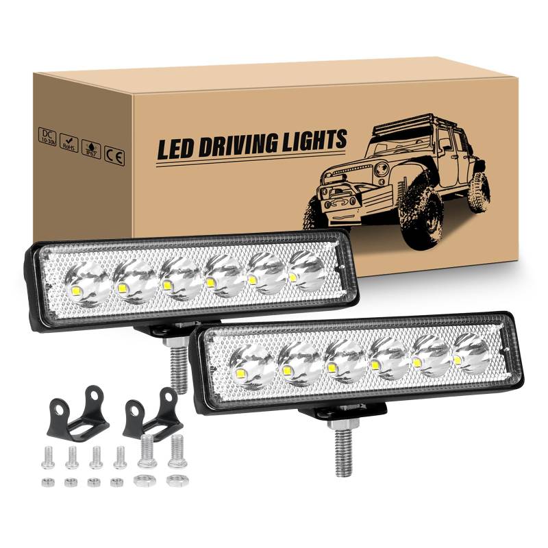 RIGIDON 2 Pcs LED Arbeitsscheinwerfer Bar, 6 Zoll 15 cm 18W Mini LED Scheinwerfer 12V 24V Rückfahrscheinwerfer Auto Offroad Beleuchtung für SUV ATV Traktor LKW 4x4, 6000K Weiß Nebelscheinwerfer von RIGIDON