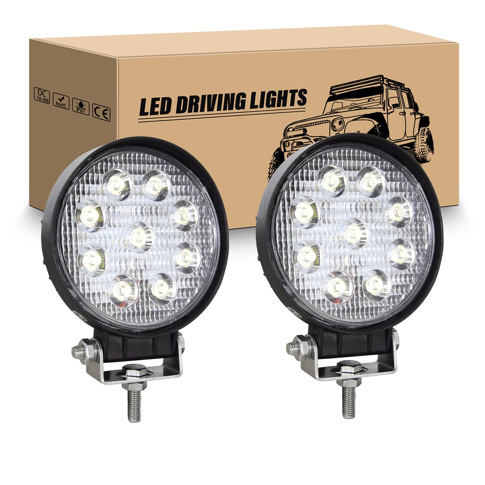 RIGIDON 2 Pcs LED Scheinwerfer 4" 10cm 27W LED Arbeitsscheinwerfer Rund 12V 24V Spotlight Zusatzscheinwerfer Auto Wasserdicht für Offroad Traktor SUV ATV LKW 4x4, 6000K Weiß Rückfahrscheinwerfer RIGIDON 2 Pcs LED Scheinwerfer 4" 10cm 27W LED Arbeitsscheinwerfer Rund 12V 24V Spotlight Zusatzscheinwerfer Auto Wasserdicht für Offroad Traktor SUV ATV LKW 4x4, 6000K Weiß Rückfahrscheinwerfer von RIGIDON