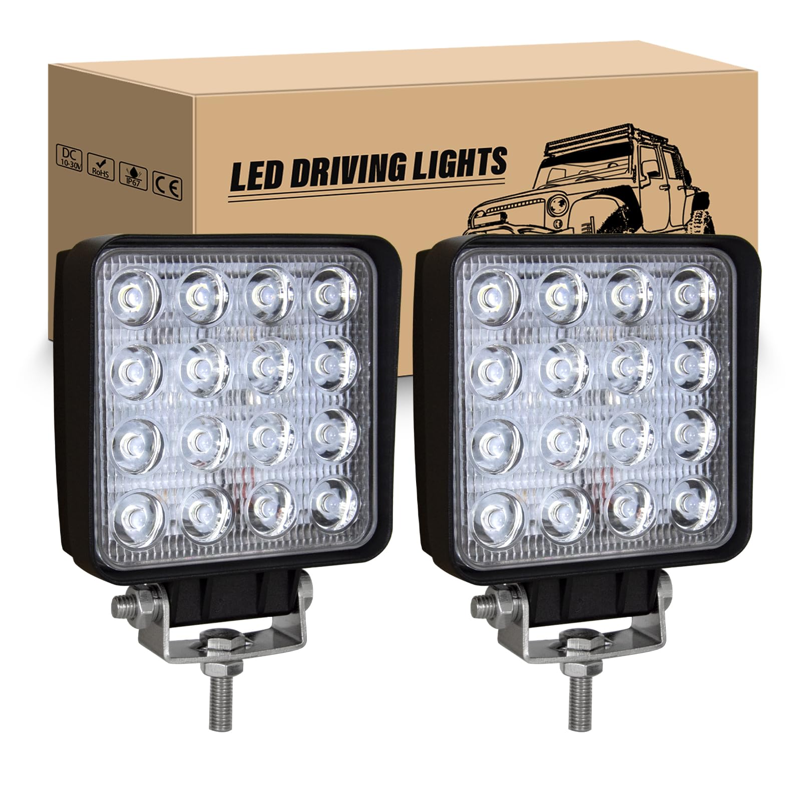 RIGIDON 2 Pcs LED Scheinwerfer 4" 10cm 48W LED Arbeitsscheinwerfer 12V Flutlicht Zusatzscheinwerfer Auto IP67 Wasserdicht für Offroad Traktor SUV ATV LKW 4x4, 6000K Weiß Rückfahrscheinwerfer RIGIDON 2 Pcs LED Scheinwerfer 4" 10cm 48W LED Arbeitsscheinwerfer 12V Flutlicht Zusatzscheinwerfer Auto IP67 Wasserdicht für Offroad Traktor SUV ATV LKW 4x4, 6000K Weiß Rückfahrscheinwerfer von RIGIDON