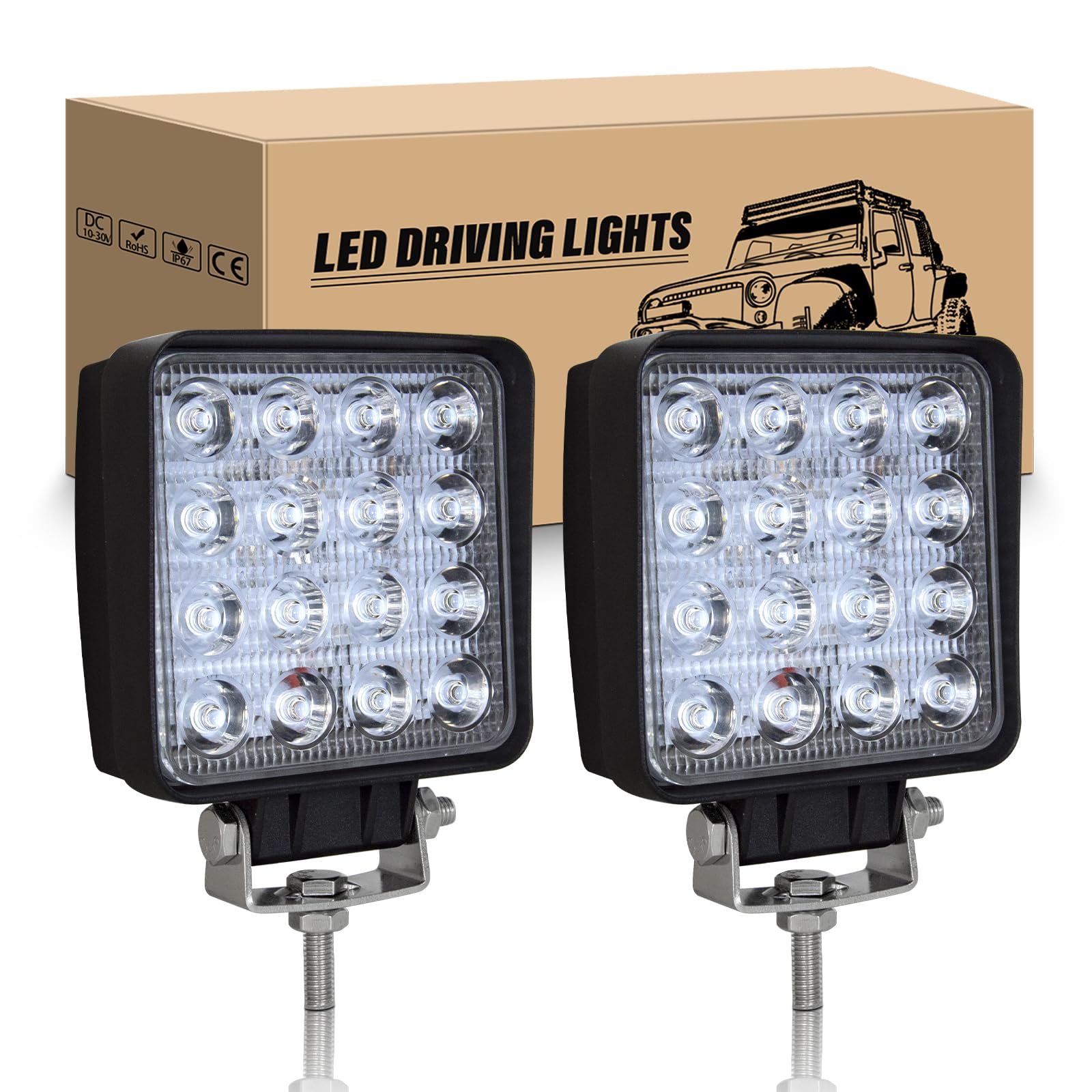 RIGIDON 2 Pcs LED Scheinwerfer 4" 10cm 48W LED Arbeitsscheinwerfer 12V Spotlight Zusatzscheinwerfer Auto IP67 Wasserdicht für Offroad Traktor SUV ATV LKW 4x4, 6000K Weiß Rückfahrscheinwerfer RIGIDON 2 Pcs LED Scheinwerfer 4" 10cm 48W LED Arbeitsscheinwerfer 12V Spotlight Zusatzscheinwerfer Auto IP67 Wasserdicht für Offroad Traktor SUV ATV LKW 4x4, 6000K Weiß Rückfahrscheinwerfer von RIGIDON