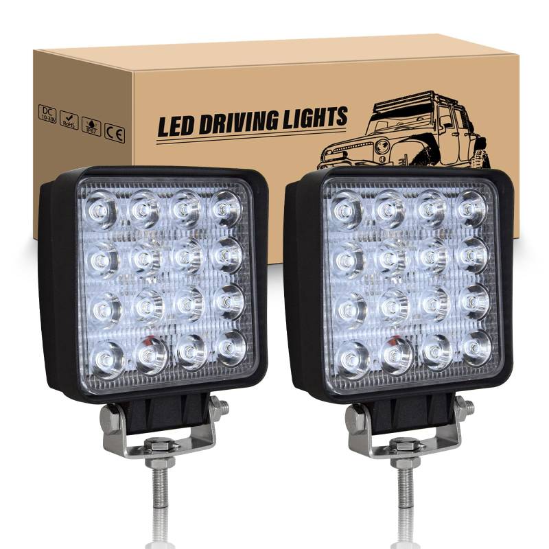 RIGIDON 2 Pcs LED Scheinwerfer 4" 10cm 48W LED Arbeitsscheinwerfer 12V Spotlight Zusatzscheinwerfer Auto IP67 Wasserdicht für Offroad Traktor SUV ATV LKW 4x4, 6000K Weiß Rückfahrscheinwerfer von RIGIDON
