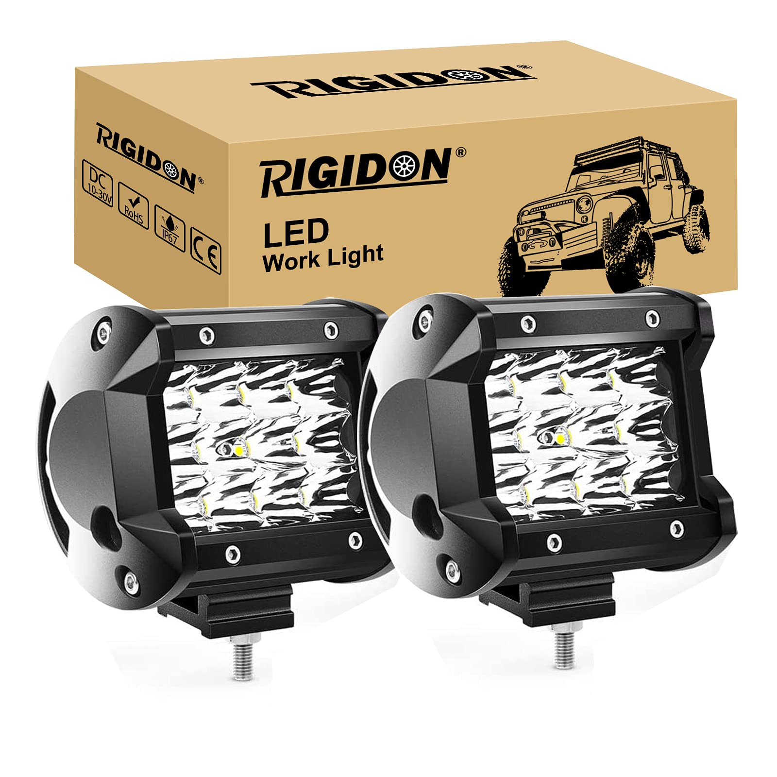 RIGIDON 2 Pcs Led arbeitslicht, 4 Zoll 10cm 36W Spot Strahler offroad beleuchtung für Auto SUV ATV, Traktor, LKW, 4x4, 6000K Weiß led nebelscheinwerfer, led arbeitsscheinwerfer, led scheinwerfer von RIGIDON