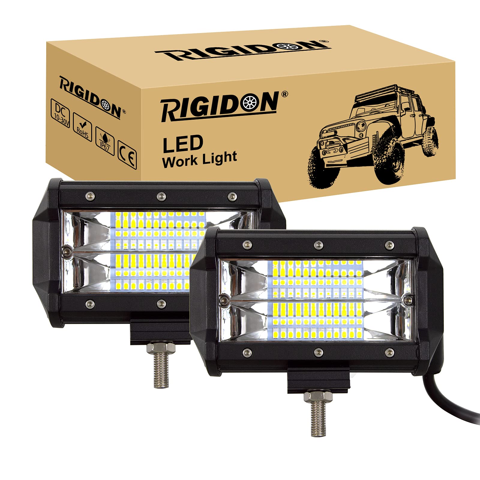 RIGIDON 2 Pcs Led arbeitslicht, 5 Zoll 13cm 72W Spot Strahler offroad beleuchtung für Auto SUV ATV, Traktor, LKW, 4x4, 6000K Weiß led nebelscheinwerfer, led arbeitsscheinwerfer, led scheinwerfer von RIGIDON