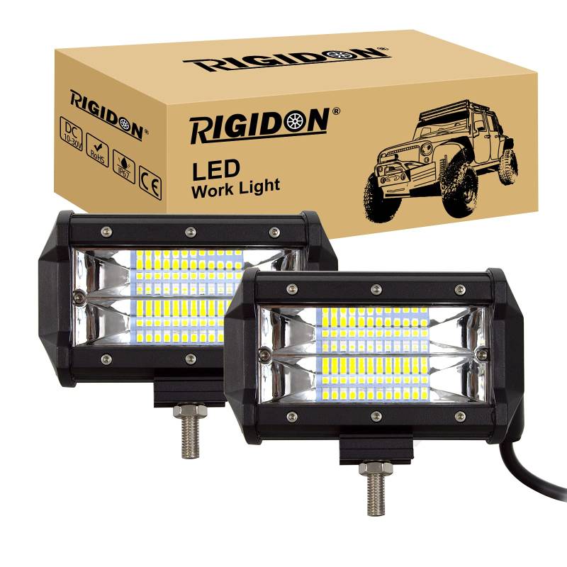 RIGIDON 2 Pcs Led arbeitslicht, 5 Zoll 13cm 72W Spot Strahler Offroad Beleuchtung für Auto SUV ATV, Traktor, LKW, 4x4, 6000K Weiß nebelscheinwerfer, arbeitsscheinwerfer, Scheinwerfer von RIGIDON