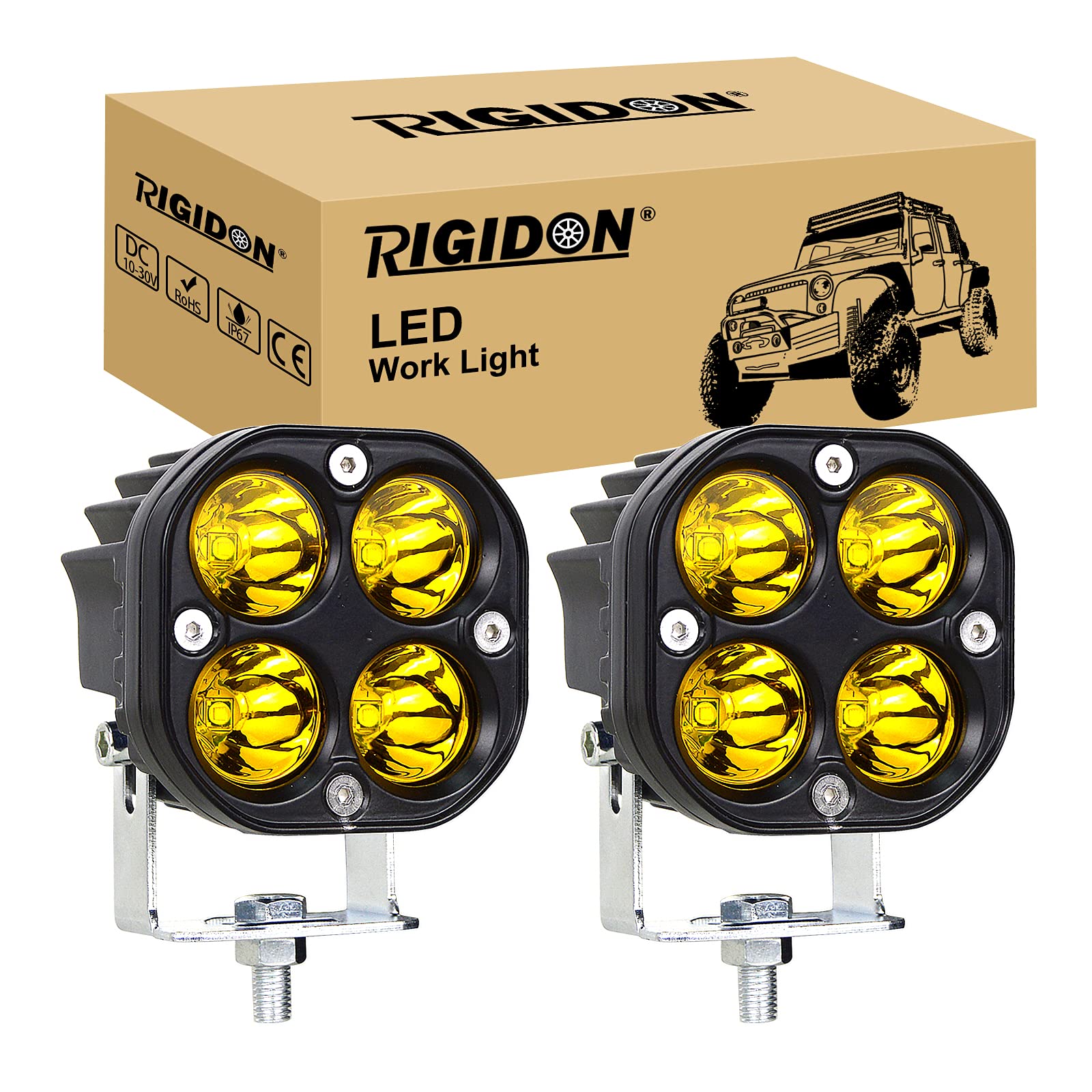 RIGIDON 2 Pcs Led arbeitslicht, 3 Zoll 40W Spot Strahler offroad beleuchtung für Auto SUV ATV Traktor LKW, 4x4 Fahrzeuge, Led nebelscheinwerfer, Led arbeitsscheinwerfer led scheinwerfer, 3000K Gelb von RIGIDON