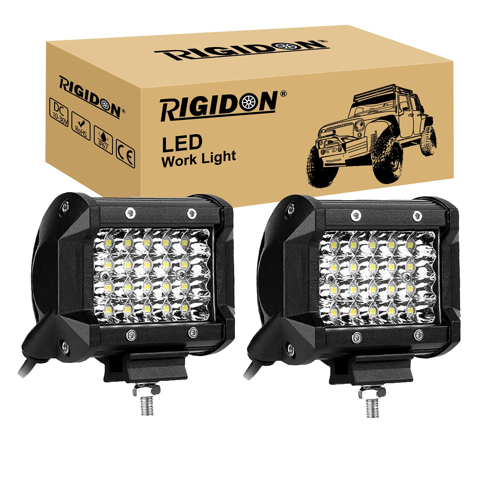 RIGIDON 2 Pcs Led arbeitslicht, 12V 24V 4 Zoll 10cm 60W Spot Beam Viererreihe led arbeitsscheinwerfer Offroad Beleuchtung für SUV Offroad ATV, UTV, Traktor, LKW, Fahrzeuge, 6000K Weiß led strahler von RIGIDON