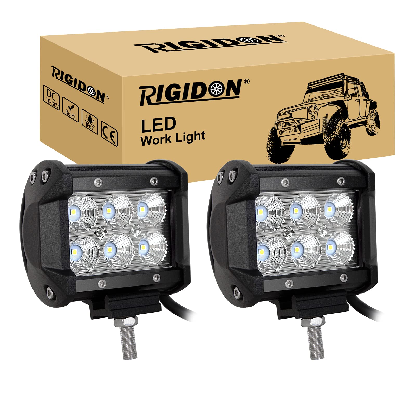 RIGIDON 2 Pcs Led arbeitslicht, 4 Zoll 10cm 18W led flutstrahler offroad beleuchtung für Auto SUV ATV, Traktor, LKW,4x4, 6000K Weiß led nebelscheinwerfer, led arbeitsscheinwerfer, flutlichtstrahler von RIGIDON