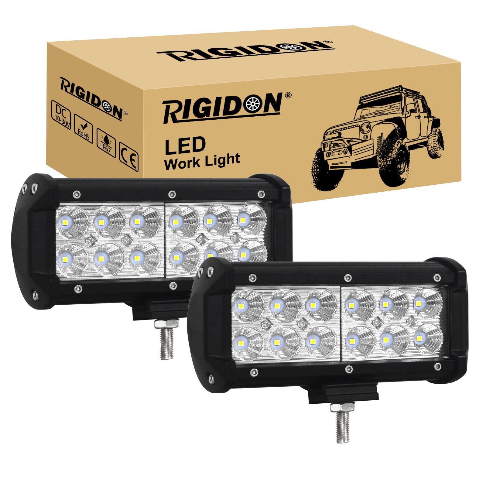 RIGIDON 2 Pcs Led arbeitslicht,7 Zoll 18cm 36W led flutstrahler Offroad Beleuchtung für Auto SUV ATV, Traktor, LKW,4x4, 6000K Weiß led nebelscheinwerfer, led arbeitsscheinwerfer, flutlichtstrahler von RIGIDON